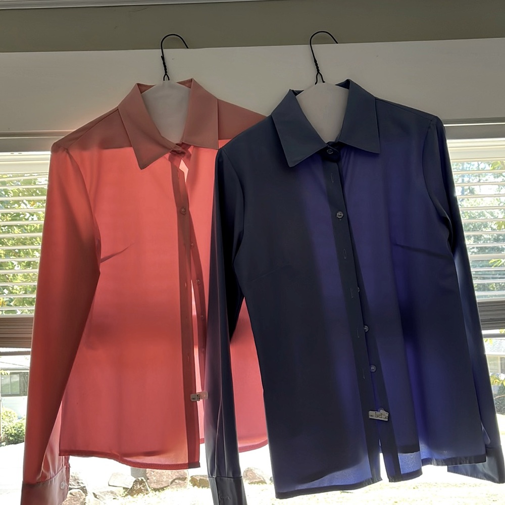BOGO! Pink and blue button down tops.